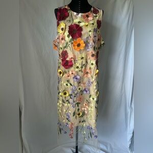 3D Floral Embroidered Sleeveless Mini MIDI Dress Size Large